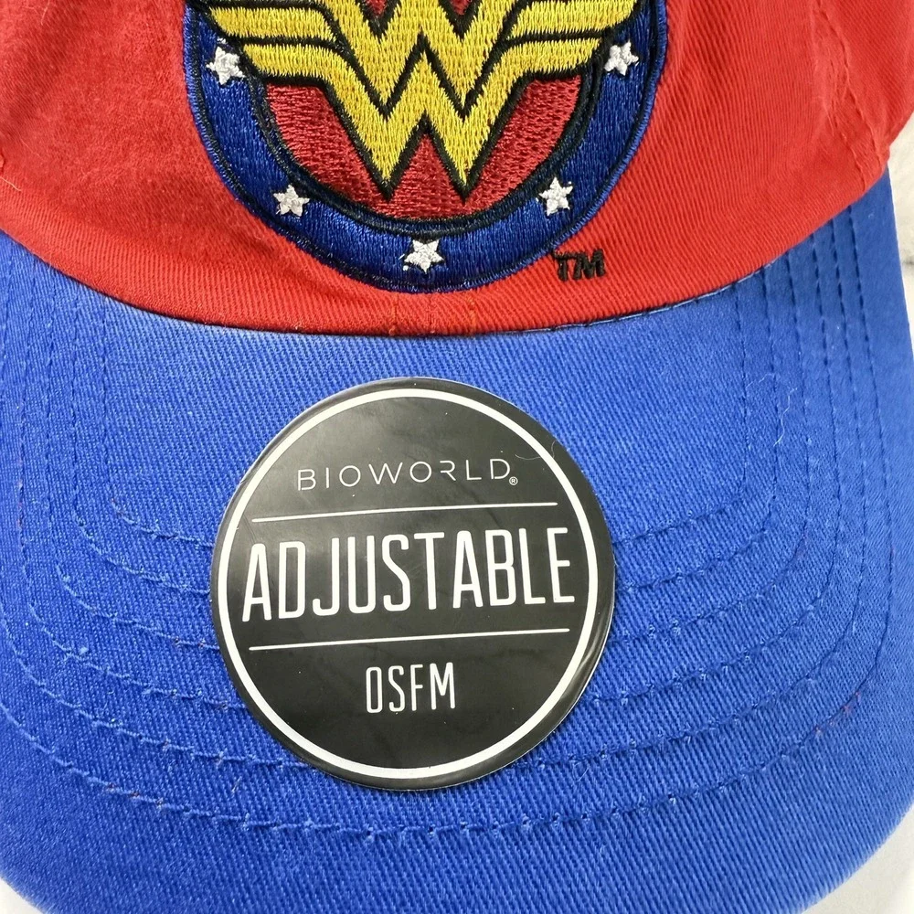 WONDER WOMAN Logo Fabric Baseball Cap Hat Super Hero DC Comics Bioworld Red Blue